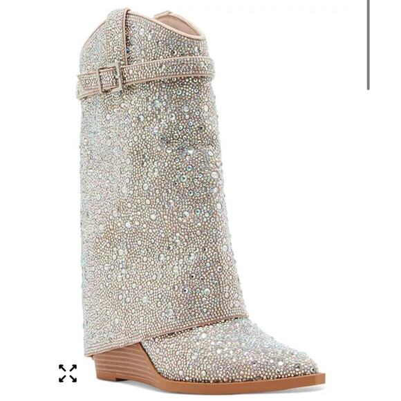 Madden Girl Joe Rhinestone Cuffed Wedge Western Dress Boot Gray Women's 10M NWOB - Picture 1 of 7